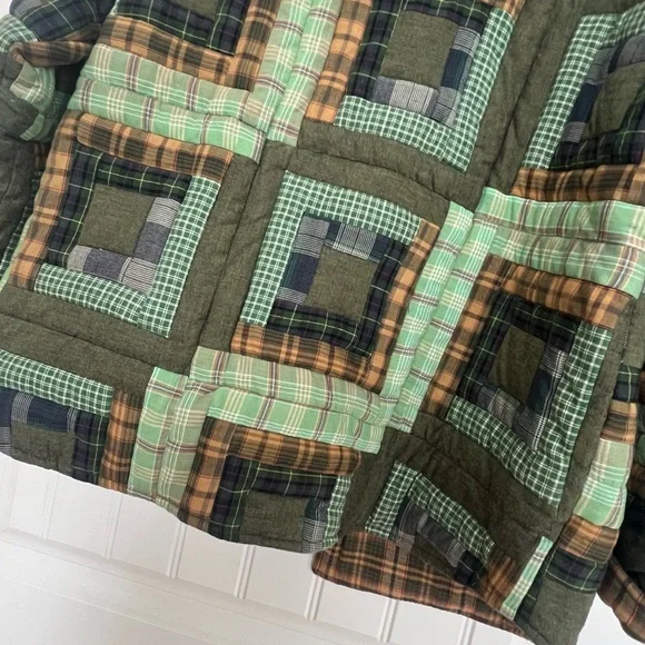 Patch magic unisex reversible button up Tan Plaid Jacket - Picture 7 of 14